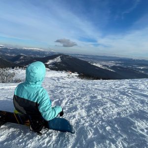 Artem snowboarding in Dragobrat, Ukraine, in happier times for the country
